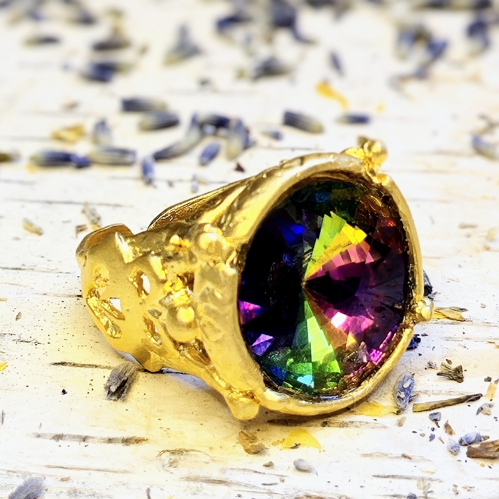 Volcano Austrian Crystal In Greek Inspired Matte Gold Plated Adjustable Ring